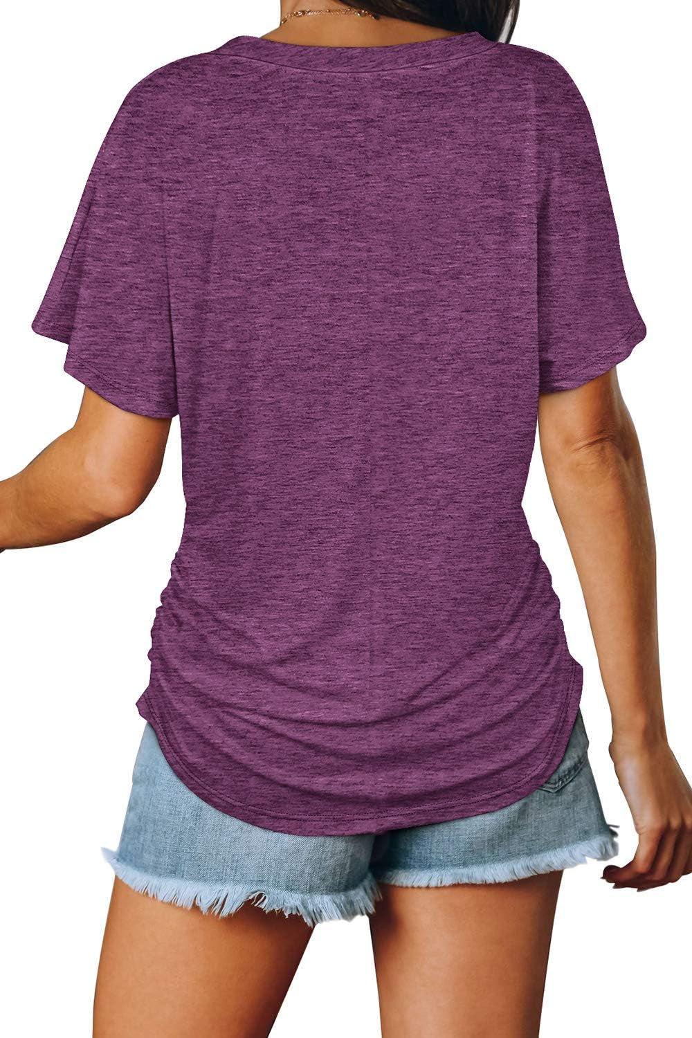 Effortlessly Chic  Women's V Neck Dolman Tops with Side Shirring - Perfect Loose Fit Shirts for All Occasions